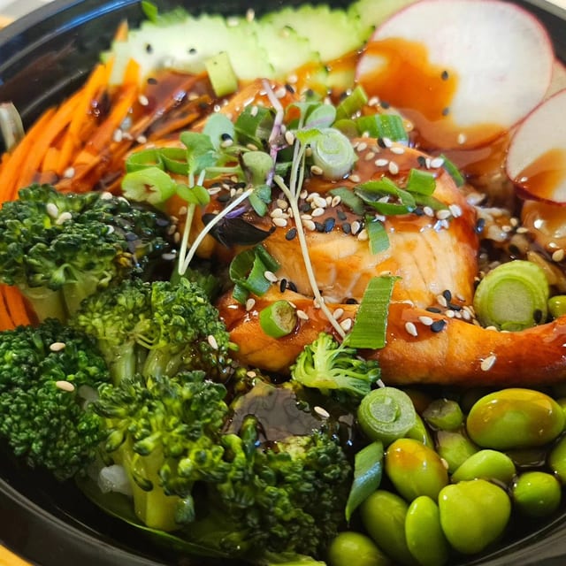 Teriyaki Salmon Steak Bowl.