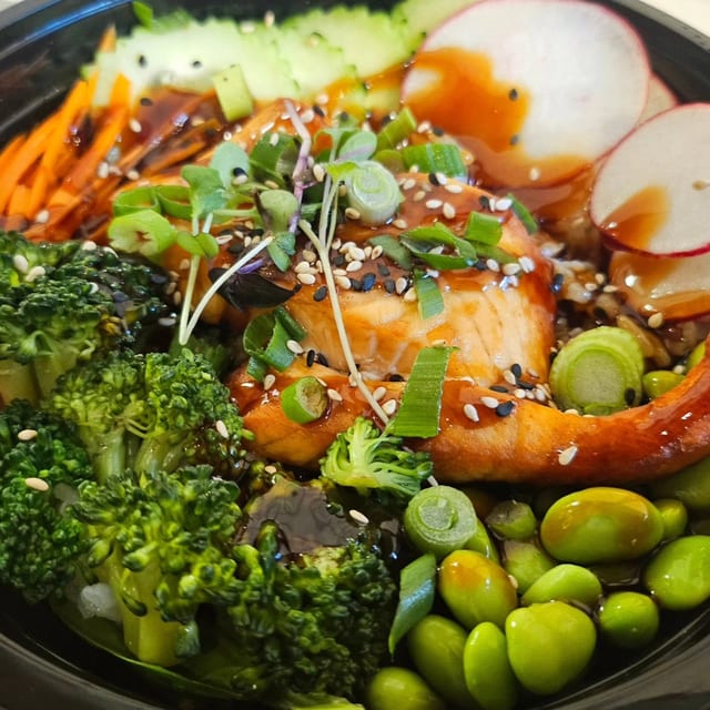 Teriyaki salmon Steak Bowl.