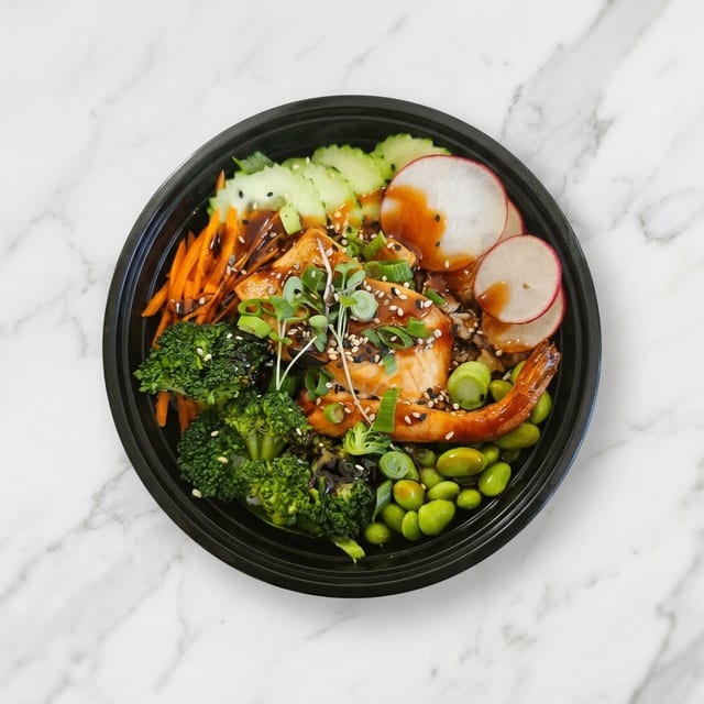 Teriyaki Salmon Steak Bowl.